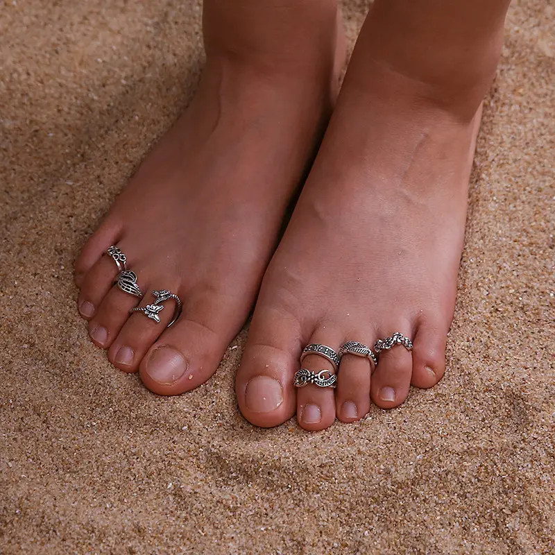 kerenshipin แหวนข้อต่อใหม่ สไตล์เรโทร ลายรักใบไม้ ชุด 7 ชิ้น เท้าชายหาดฤดูร้อน