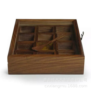 Wooden Spice Storage <b>Box</b> 30x22.5x7cm Flip Top <b>Glass</b> Lid Divided Compartments For Kitchen Organization - Product Image 2