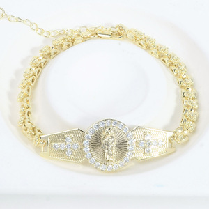 Bracelet chrétien tendance de haute qualité plaqué or 14 carats avec pierres en zircone micro-pavées CZ, charmes Pulsera San Judas Tadeo - Product Image 4