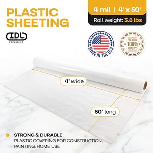 แผ่นพลาสติกใสหนา 4 มิล ขนาด 4 ฟุต x 50 ฟุต สำหรับงานทาสี งานก่อสร้าง ผลิตในสหรัฐอเมริกา - Product Image 2