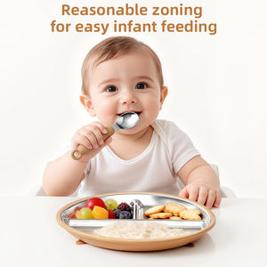 어린이 식기 실리콘 304 스테인리스 스틸 아기 숟가락과 포크 빨대컵 흡착식 그릇 분할 접시 탈부착 가능한 실리콘 케이스 포함 - Product Image 4