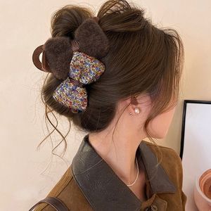 Vintage dua sisi busur cakar klip untuk wanita elegan musim gugur musim dingin aksesori rambut - Product Image 5