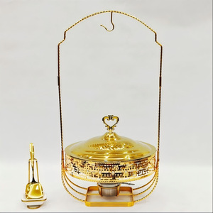 เตาอุ่นอาหารบุฟเฟ่ต์สแตนเลสทรงกลมสีทอง สำหรับใช้ในโรงแรมและร้านอาหาร - Product Image 2