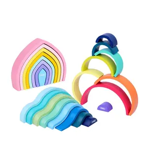 Venta caliente jugar juguete de aprendizaje Waldorf espacio geométrico edificio puente de madera Arco Iris anidación bloques de juego apilable - Product Image 1
