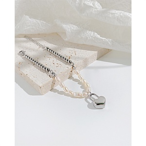 18k Gold Plated <b>Bead</b> Chain <b>Bracelet</b> Heart Lock Shaped Pendant Pearl <b>Bracelet</b> for Women - Product Image 5