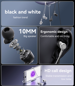 Écouteurs <span class=keywords><strong>Filaire</strong></span> Intra-auriculaires Yesido Noir et Blanc avec Télécommande à Trois Boutons, Conception Appel HD, Interface 3,5 mm - Product Image 3