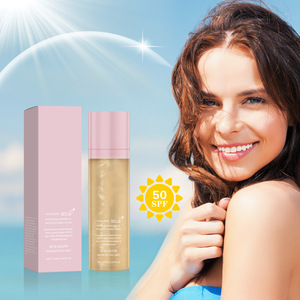 <span class=keywords><strong>Spray</strong></span> fissante <span class=keywords><strong>viso</strong></span> illuminante e idratante a lunga durata, resistente all'acqua, con logo bianco, SPF 50, per un effetto rugiada e brillante. - Product Image 1