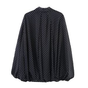Blusa informal de manga larga para mujer, con cuello de lazo y estampado de lunares negros, color negro - Product Image 2