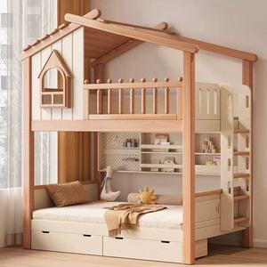 JINS Letto a soppalco in legno massello dal design moderno a casetta sull'albero per bambini 0-3 anni, con scivoli, personalizzabile per la cameretta - Product Image 3