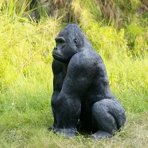 Estatua de chimpancé de tamaño real, gorila simulado, escultura de Animal de poliresina gigante de fibra de vidrio grande para decoración de jardín al aire libre