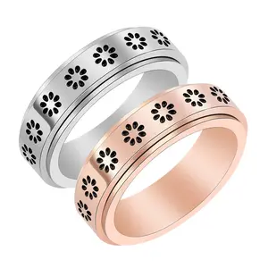 6MM smooth flower lovers ring ins stainless steel men's and women's rotating engagement jewelry