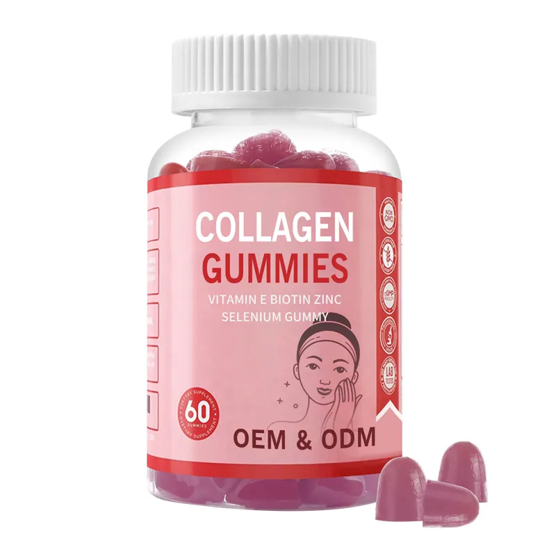 Private Label Hoge Kwaliteit Collageen Gummies Vitamine E Biotine Zink Selenium Gummy Huidverzorging Supplement