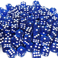 Vente en gros de dés à 6 faces en acrylique de 16 mm, transparents bleus avec points blancs pour les jeux de dés DND RPG