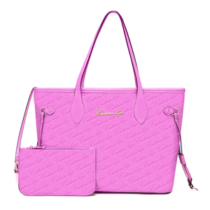 Custom Printed Logo Pink Leather Work Tote Bags Set Women Handbags Ladies Shoulder Bags Custom <strong>Purse</strong> with <strong>Green</strong> Handle - Product Image 4
