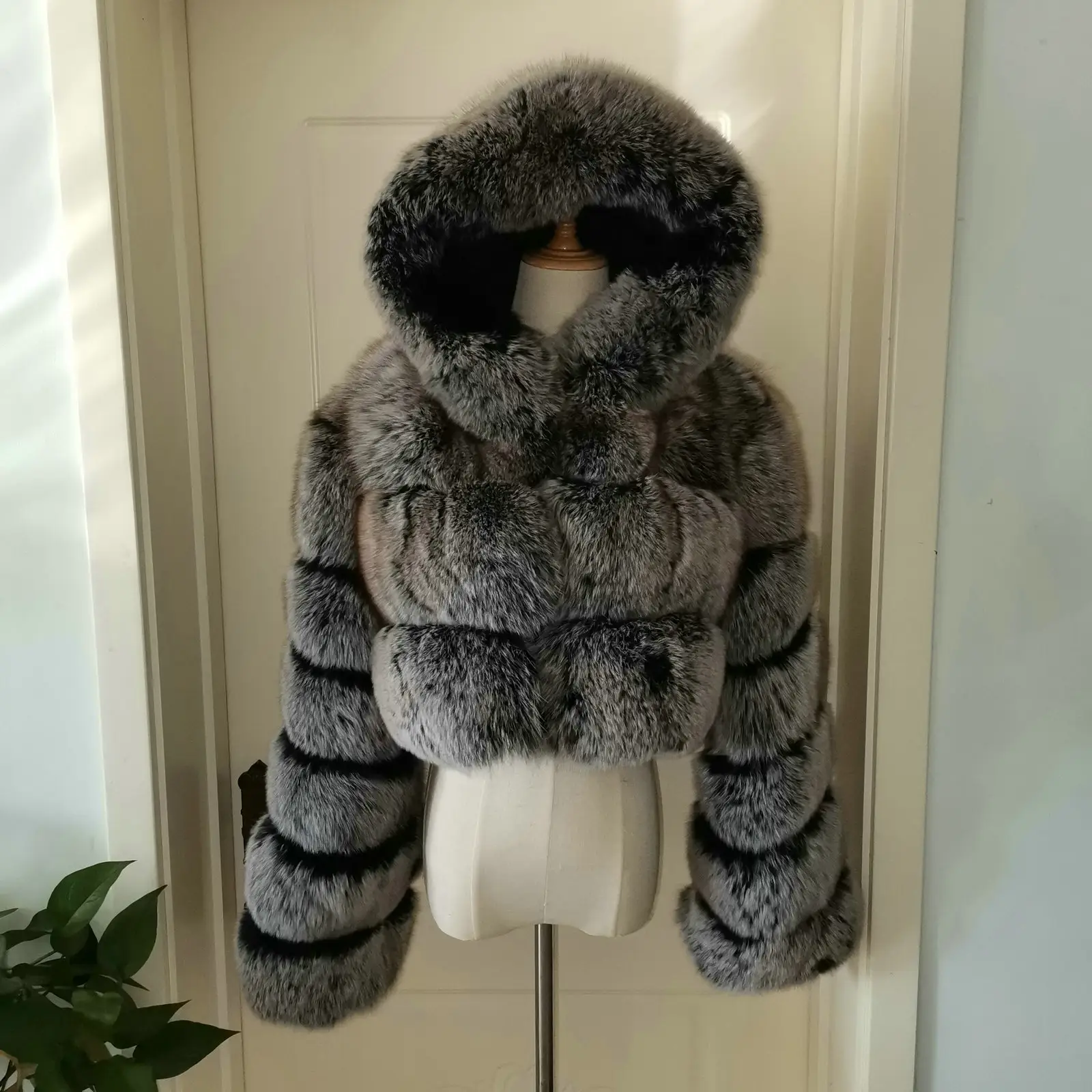 custom any color real fox fur long style hooded sable fur