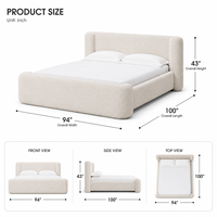 Lit plateforme cylindrique moderne de luxe en tissu bouclé crème avec tête de lit et pied de lit pour projets hôteliers et villas
