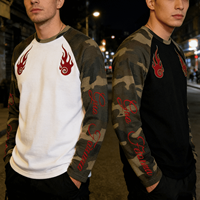 T-shirt Ouna personnalisé en tricot gaufré thermique patchwork camouflage, coupé-cousu, à manches longues, color block, style streetwear pour homme