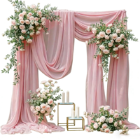Voilages personnalisables pour arche de mariage, rideaux de fond en polyester rose pour décoration de mariage en extérieur