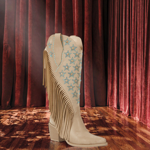 Bottes de cowboy pour femme de haute qualité, nouvelle collection Hiver 2026, à talon haut, dessus en velours, strass, pour mollets larges, à enfiler - Product Image 3