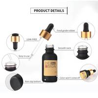Vente en gros de flacons compte-gouttes pour huiles essentielles, vides, noir mat, 5 ml, 15 ml, 30 ml, 50 ml, 100 ml, avec couvercle en plastique doré imitation bambou et tube en papier