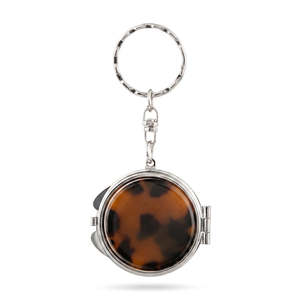 Round Compact <b>Mirror</b> Keychain Acetate <b>Acrylic</b> Double Sided Folding Makeup <b>Mirror</b> With Silver Frame And Tortoiseshell Pattern - Product Image 1