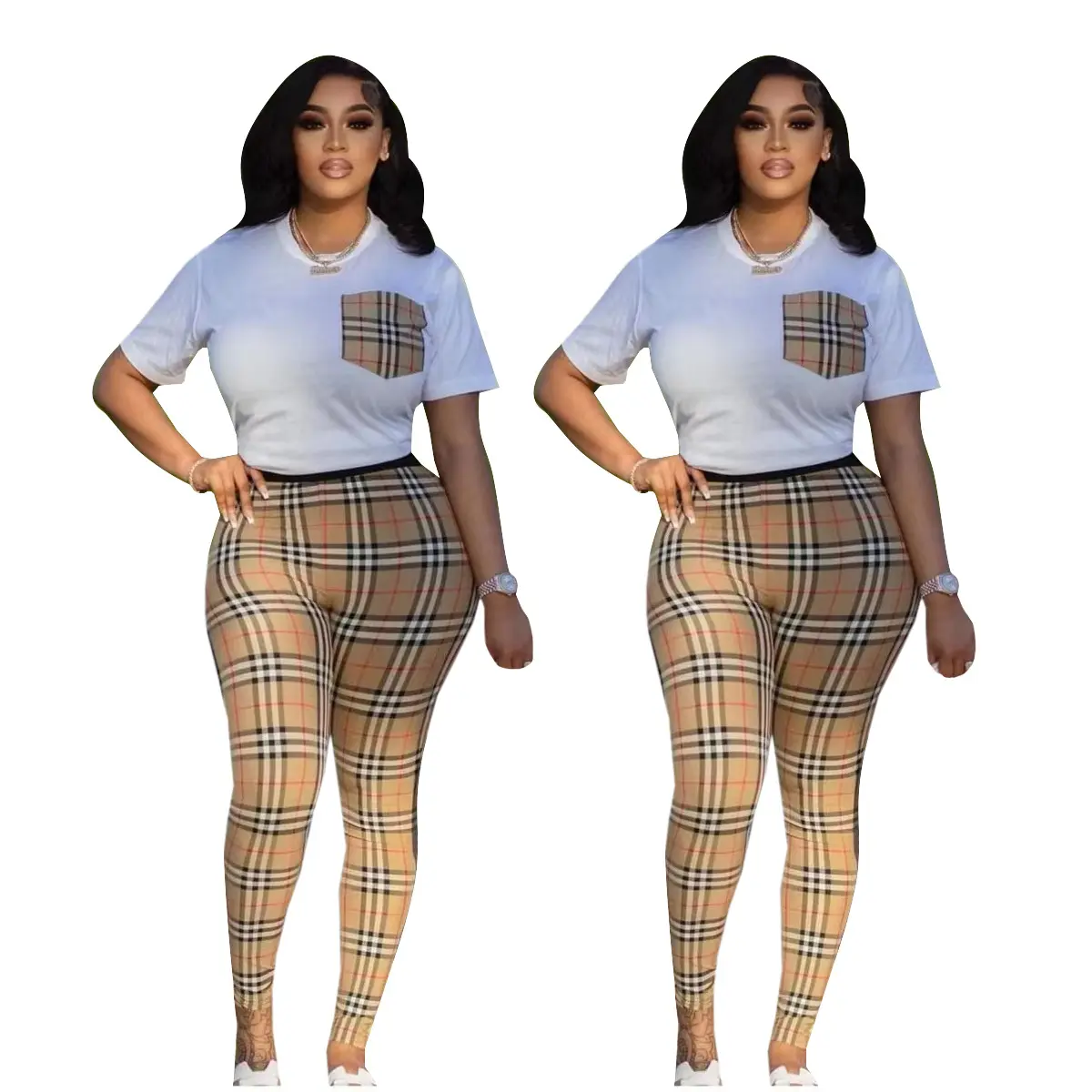 summer outfit 2023 short sleeves tshirt with geometric printed legging pants luxury designer brand two piece set