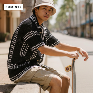 All'ingrosso Design personalizzato logo Oem & Odm moda manica corta Polo <span class=keywords><strong>bianco</strong></span> <span class=keywords><strong>nero</strong></span> uomo uncinetto <span class=keywords><strong>Cardigan</strong></span> uomo - Product Image 4