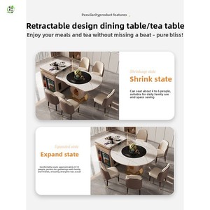 Mesa de comedor extensible con plato giratorio inteligente, de lujo ligero, multifuncional, con juego de sillas de acero para té, diseño extensible para la isla. - Product Image 2