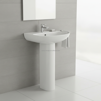 Lavabo en céramique moderne avec piédestal blanc, à poser au sol, pour salle de bain d'hôtel, design européen pour balcon, facile à nettoyer