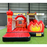 Toboggan gonflable EN 14960 pour pompiers, châteaux gonflables commerciaux pour enfants en forme de camion de pompiers