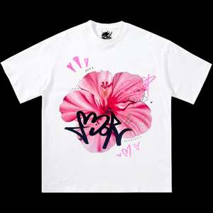 เสื้อยืดเด็กทรงบ็อกซี่ลายกราฟฟิตี้ดอกชบา แขนสั้น โอเวอร์ไซส์ สไตล์สตรีทแวร์ สำหรับฤดูใบไม้ผลิและฤดูร้อน ผ้าคอตตอนเจอร์ซีย์ 100% คอกลม - Product Image 3