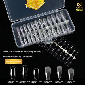 Esmalte <span class=keywords><strong>de</strong></span> <span class=keywords><strong>uñas</strong></span> <span class=keywords><strong>de</strong></span> arco plano <span class=keywords><strong>de</strong></span> doble uso sin costuras, extensión extraíble en caja, transparente, esmerilado, estilo francés, tamaño medio completo - Product Image 4