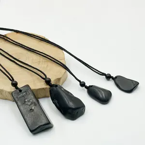 Quantum-colgante de piedra Natural de Shungite, collar de iones de energía escalar, Colgante de Piedra caída - Product Image 1