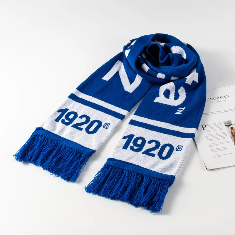फैक्टरी थोक डिजाइनर स्कार्फ एक्रिलिक के लिए गर्म बुना हुआ कस्टम प्रिंट फुटबॉल फुटबॉल क्लब प्रशंसक दुपट्टा क्रिसमस
