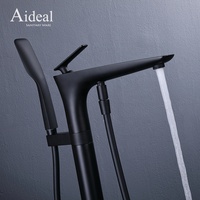 Robinet de baignoire sur pied en laiton massif, monocommande, céramique, deux fonctions, noir mat