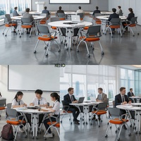 Conjunto de Mesa de Conferencia Redonda y 4 Sillas |   Conjunto de Muebles Modernos para Sala de Reuniones para Salas de Juntas de Pequeñas Empresas