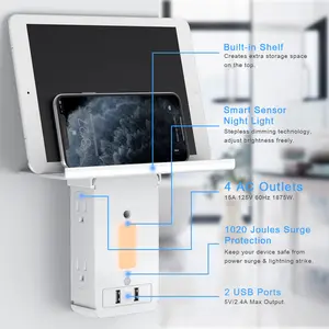 Mobile Phone Tablet Stand Socket Extension Power Socket With Usb Smart Sensor Light Smart Power Station