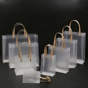 pvc plastic tote bag frosted transparent tote bag gift packaging bag in stock