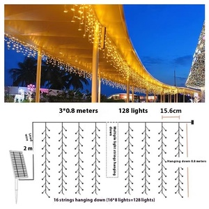 Cortina de <span class=keywords><strong>Luces</strong></span> LED Solares de Cadena Impermeable Tira de Hielo Decorativa <span class=keywords><strong>Cascada</strong></span> para Patio Ambiente Navideño Iluminación de Fiestas - Product Image 6