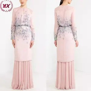 2023 Wholesale New Design Islamic Clothing Floral Printed Front Keyhole Kurung Top Round Neckline Baju Kurung Supplier