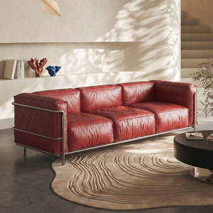 <span class=keywords><strong>Canapé</strong></span> droit minimaliste italien LC3 <span class=keywords><strong>Le</strong></span> <span class=keywords><strong>Corbusier</strong></span> bordeaux, <span class=keywords><strong>canapé</strong></span> design classique Bauhaus pour salon, appartement, maison d'hôtes - Product Image 2