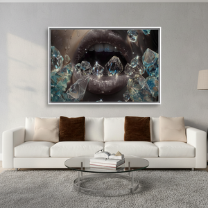 Diamond Lips <b>Canvas</b> Wall Art: Glam Sparkling Gem Print,WHITE <b>FRAMED</b> <b>CANVAS</b> - Product Image 3
