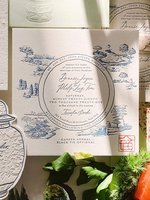 Invitation de mariage en forme de pot, gaufrée en typographie, découpée au die, style chinoiserie, carte de retenue de date de mariage, cartes de vœux