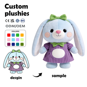 OEM ODM CE <span class=keywords><strong>Lapin</strong></span> <span class=keywords><strong>bleu</strong></span> en peluche avec robe, jouet ultra doux et mignon, cadeau pour la Journée des enfants - Product Image 1