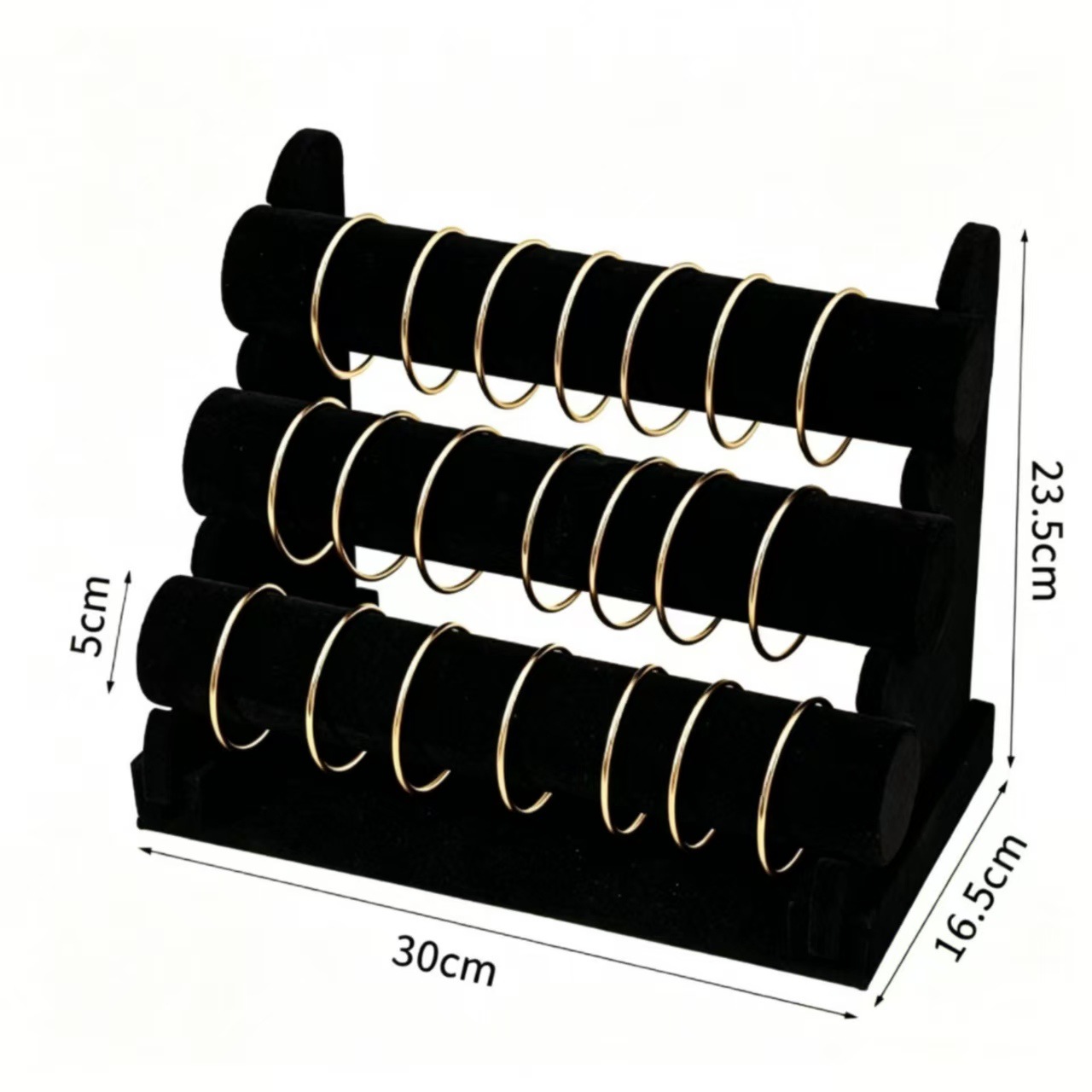 Porta pulseras de tres capas de terciopelo negro