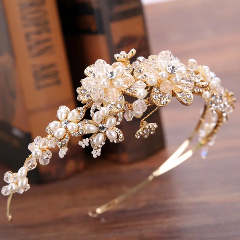 Doce cristal strass pérola flor tiara, para casamento, tiara, faixa de cabeça, acessórios para cabelo, joias de dama de honra