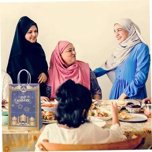 2025 New Arrival Muslim Eid Mubarak Golden Tote Bags Festival Gift Packaging Ramadan Kraft <strong>Paper</strong> Bag Supplier - Product Image 6