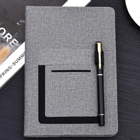 Carnet de notes professionnel multifonction A5 en cuir PU imprimé promotionnel, 100 feuilles, couverture rigide avec porte-stylo en tissu