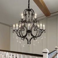 Lustre personnalisé vintage rétro en métal et cristal pour salon, escalier duplex, plafond, décoration intérieure, éclairage
