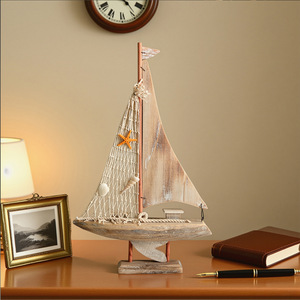 Handmade Wooden Sailboat Model Mediterranean Style Decorative Art Display Home <b>Ornament</b> - Product Image 1